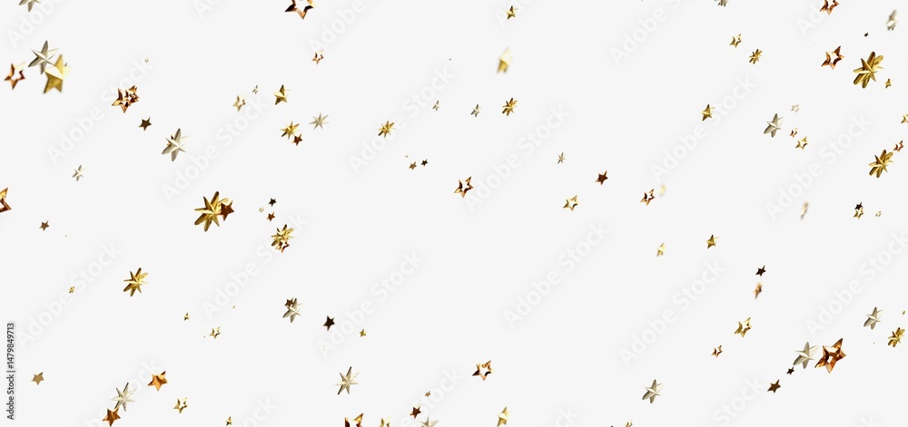 Obraz premium Sparkling gold stars on white background. Festive, celebratory image.