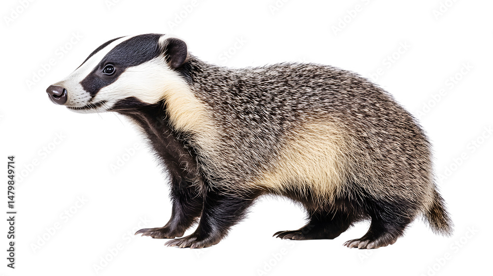 Fototapeta premium European Badger Side View Isolated Standing Wildlife Photo