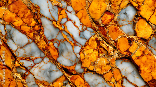 Opulent Marble Pattern with Intricate Gold and Amber Veins in Earthy Browns and Vibrant Oranges.High-resolution close-up of a luxurious marble surface featuring intricate gold and amber veins with ear