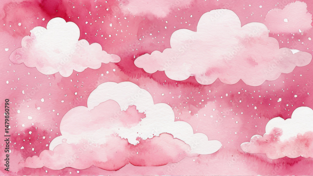 Obraz premium A serene and peaceful scene of a pink sky filled with fluffy white clouds, perfect for a calm morning or evening