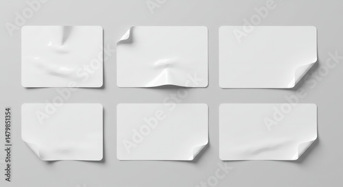 Rectangular White Stickers Collection with Wrinkled and Peeled Corner Effects