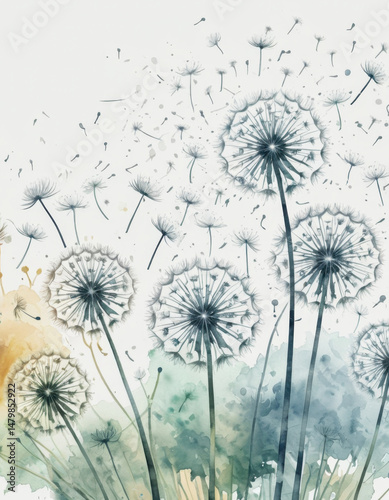 A cluster of bright yellow dandelions with feathery leaves, perfect for nature-inspired designs