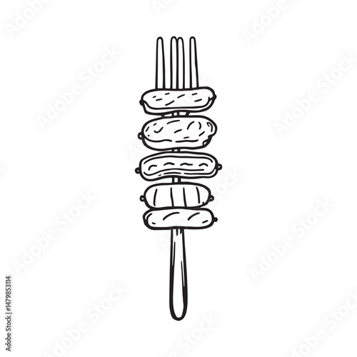 vintage style grilled meat on fork vector artwork