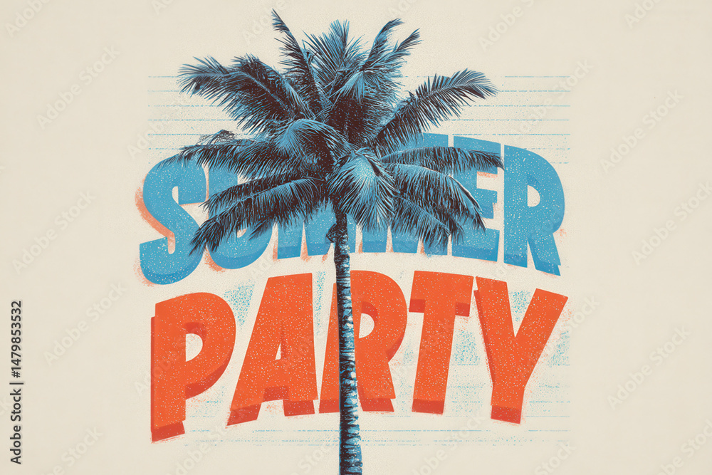 Obraz premium Layered Text Summer Party Poster with Palm Illustration