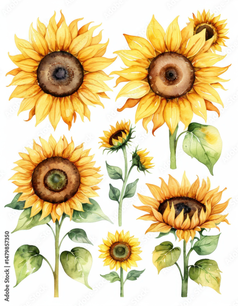 Watercolor painting of a group of sunflowers Watercolor painting of a group of sunflowers