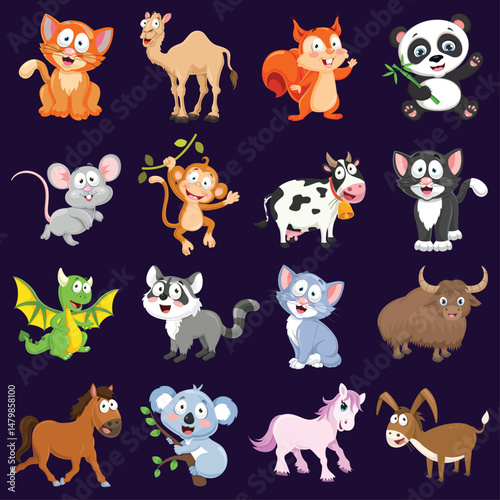 Set of  Animals in  Cartoon Vectors
