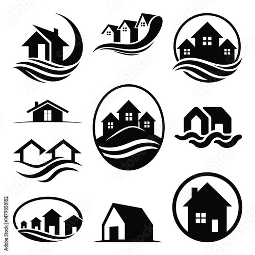 Real state logo minimalist houses icon set with real estate