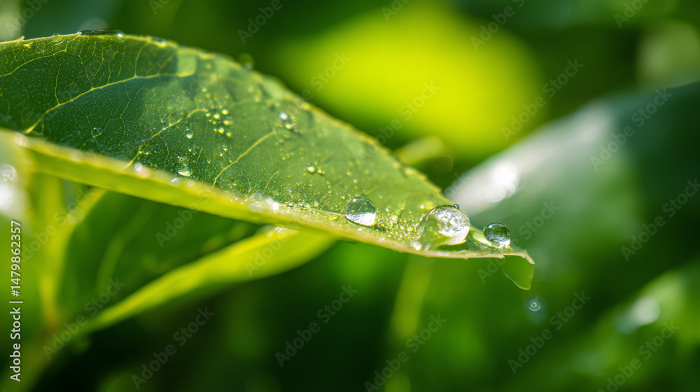 Macro photography of green leaf with water droplets for nature and plant enthusiasts alike Macro photography of green leaf with water droplets for nature and plant enthusiasts alike