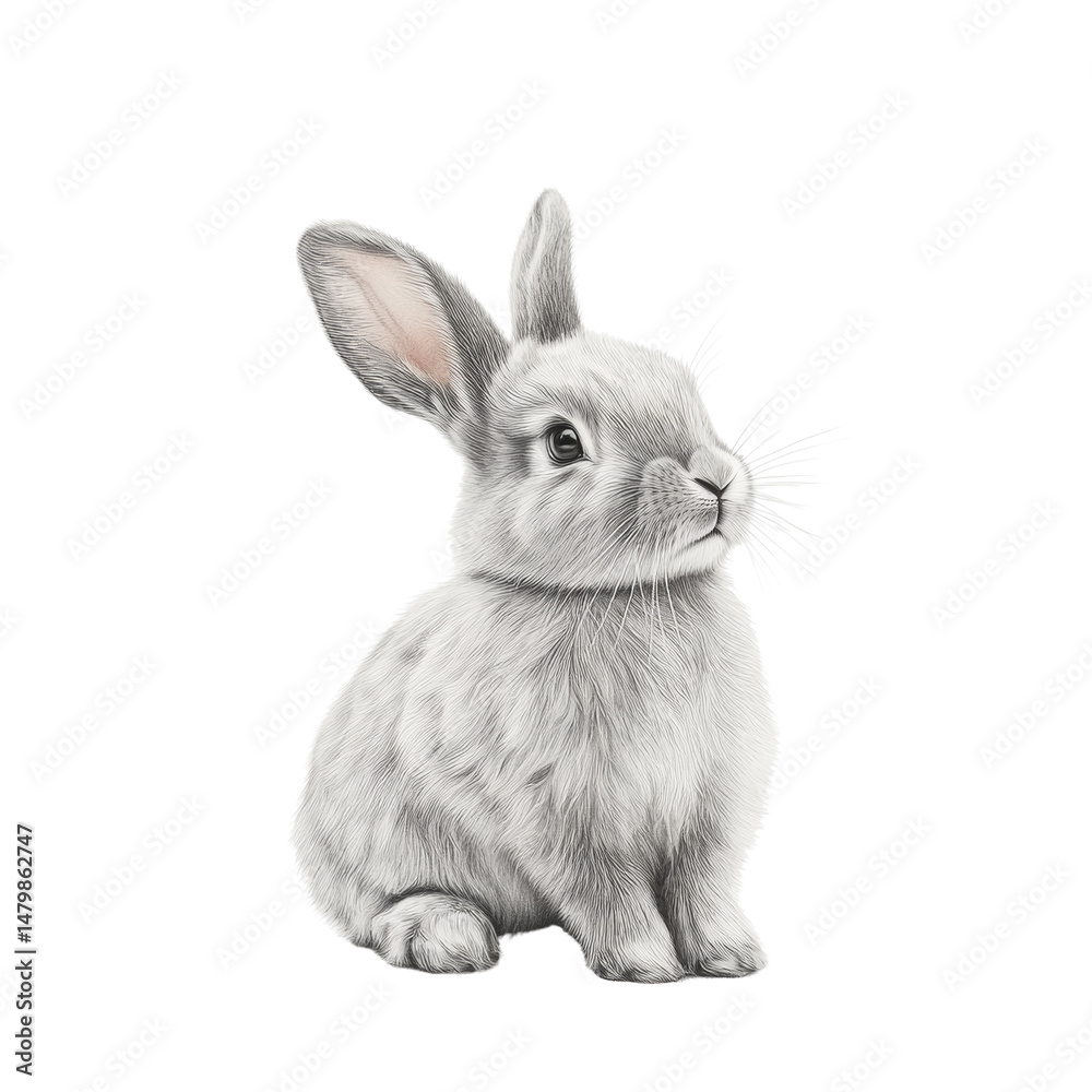 Obraz premium Elegant drawing of a rabbit with grey fur on a white background