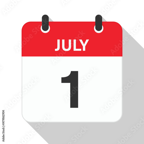 July  Daily Calendar. Red Theme on White Background
