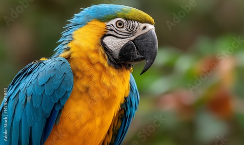 Vibrant macaw portrait amid natures embrace