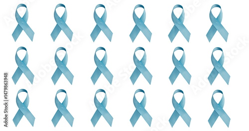 Image of blue cancer ribbon symbols on white background
