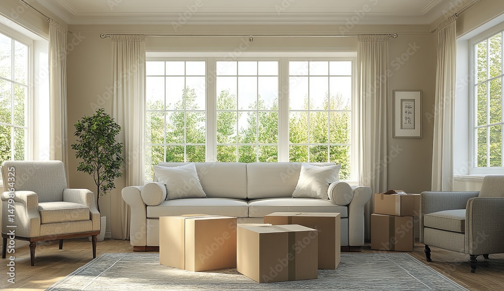 Fototapeta premium Cozy living room, moving day