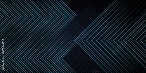 Dark blue abstract background with shining geometric lines. Modern shiny blue rounded square lines pattern. Elegant graphic design. Futuristic technology concept