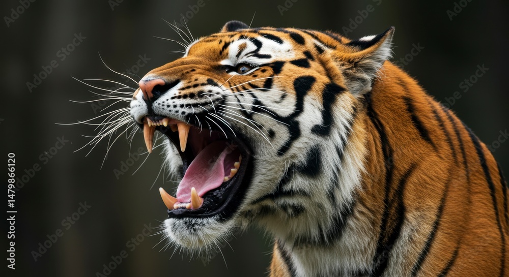 Naklejka premium Tiger close up roaring portrait of a wild animal