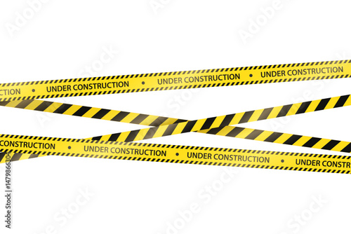 Vector yellow striped under construction safety barricade tape