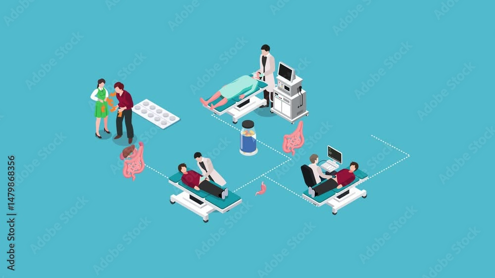 Irritable Bowel Syndrome Diagnosis and Treatment 3d animation cartoon