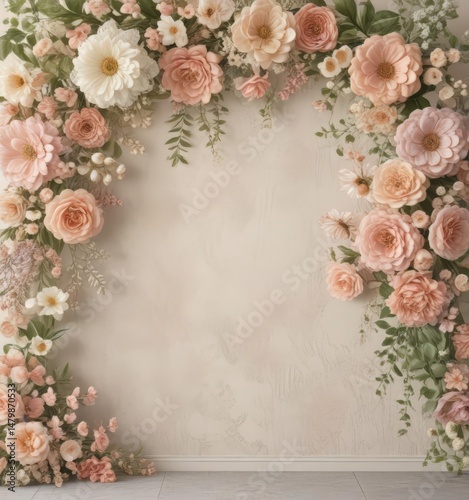 Wallpaper Mural Pastel vintage floral artificial flower wall backdrop with lace , home decor, studio Torontodigital.ca