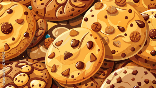  Each cookie is a perfect harmony of crispy texture and creamy softness, inviting the viewer into a world of sweet indulgence. The repetition of round shapes adds a rhythmic, appetizing aesthetic.

