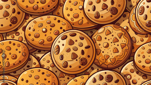 Each cookie is a perfect harmony of crispy texture and creamy softness, inviting the viewer into a world of sweet indulgence. The repetition of round shapes adds a rhythmic, appetizing aesthetic.

