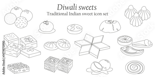 Collection of popular Indian sweets used during Diwali and other festivals.