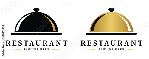 Restaurant vector logo, Food cloche serving illustration, Downloadable graphic for dining and culinary businesses
