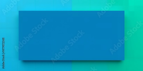 A blue rectangular shape on a background of blue and green gradient color blocks design