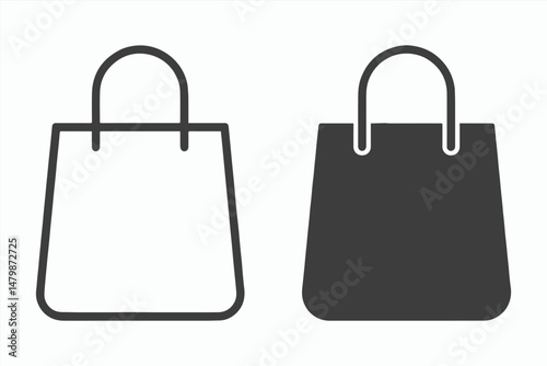 Simple Shopping Bag Icons Black and White Line Art