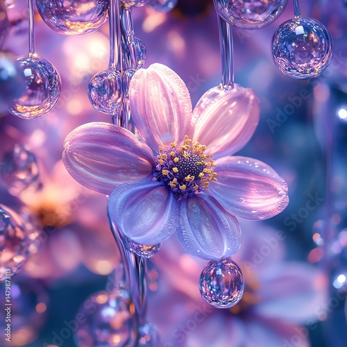 Obraz na płótnie A vibrant floral arrangement with purple blossoms suspended in a dreamlike w salonie