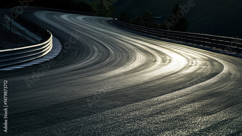Exploring race track curve asphalt surface for motorsport and automotive photography use