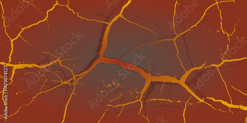 A digitally created illustration of a cracked earth texture with vibrant orange and red hues, perfect for backgrounds or design elements. This artwork evokes a sense of heat, dryness