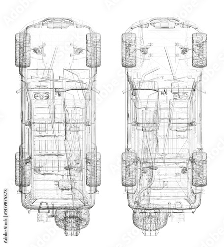 Two cars are shown top and above view.