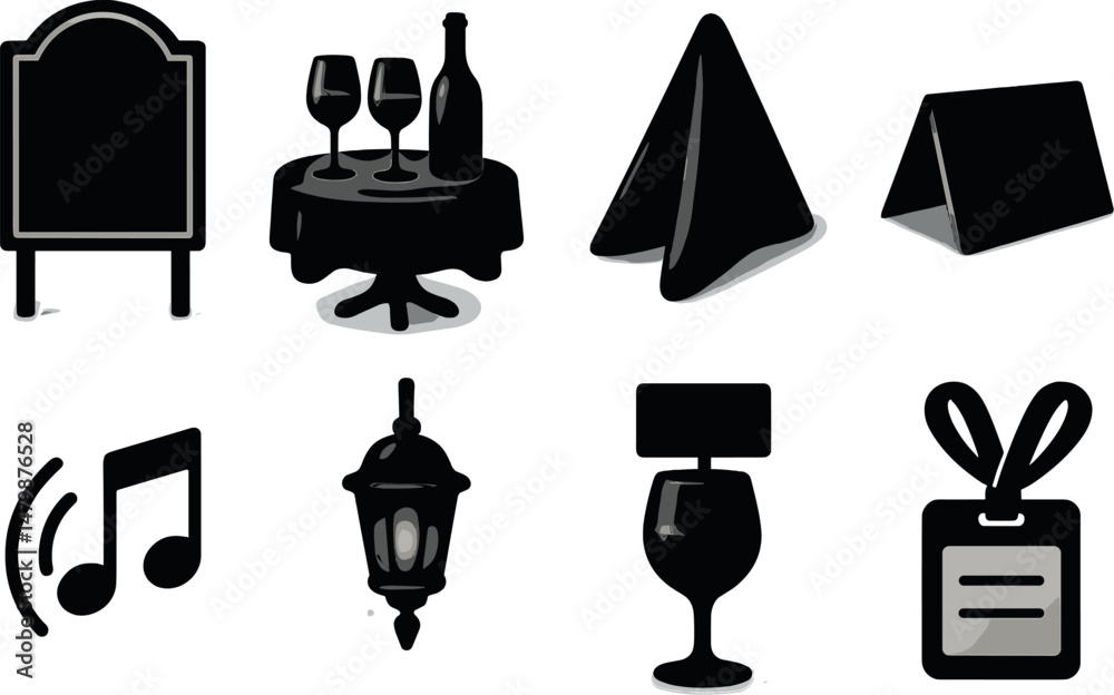 Wine event silhouette icons set – elegant, party and celebration graphics Wine event silhouette icons set – elegant, party and celebration graphics