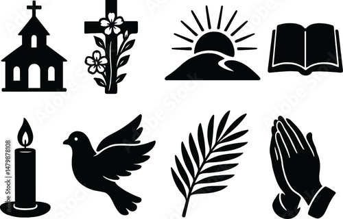 Easter religious icons set — silhouette, spiritual and holy symbols