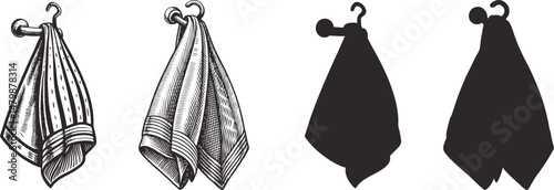 Hand towels hanging on hooks graphic design illustration