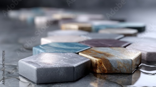 Wallpaper Mural Matte concrete-look hexagon tile background in cool gray tones,  Torontodigital.ca