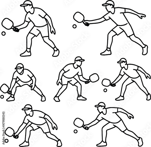 Pickleball dink icons set – silhouette, paddle sport and recreation symbols
