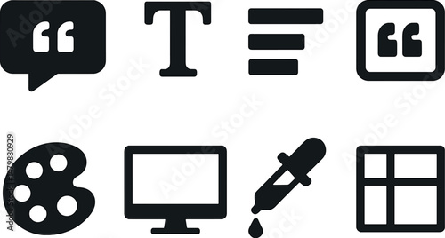 Design tool icons set – silhouette style, creative and editing symbols for projects