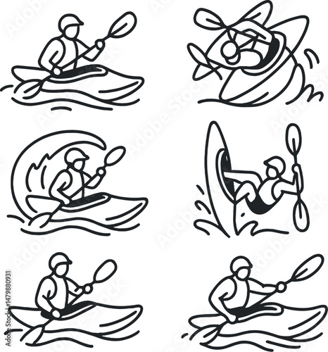 Freestyle kayak silhouettes icons set – silhouette, paddling and water sport designs