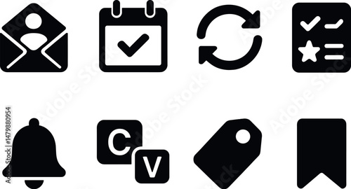 Email efficiency icons set – silhouette, simple and communication symbols