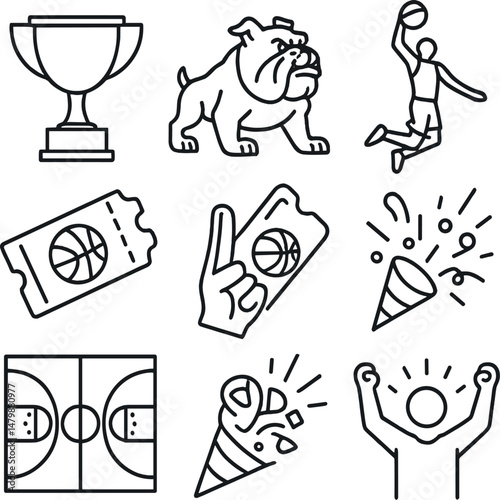 Basketball tournament icons set – outline, sports competition and simple symbols