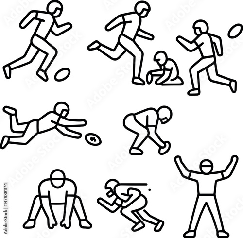 American football silhouettes icons set – simple, sports and team spirit symbols