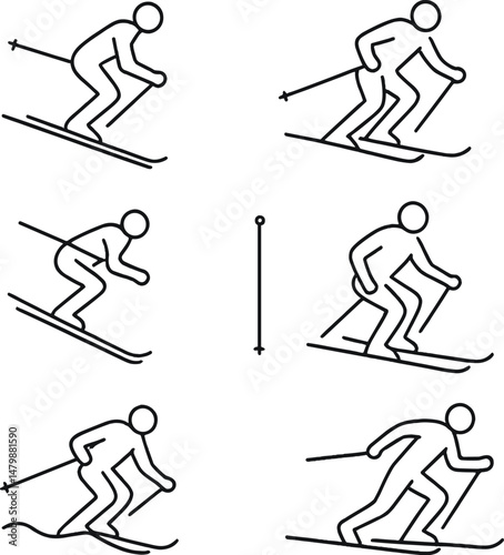 Minimal skiing icons set – silhouette style for sports, winter, and recreation themes