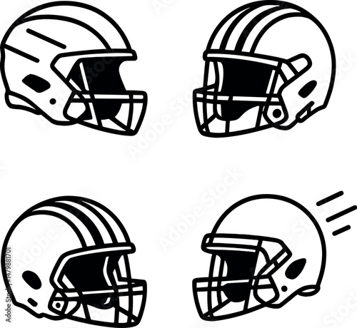 Football helmet silhouette icons set – simple, sports and gear design symbols photo