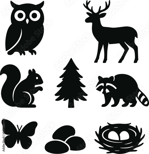 Nature silhouette icons set – simple, wildlife and environment inspired symbols