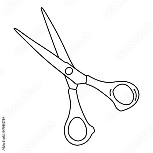 Paper or sewing open scissors. Black outline icon scissor for coloring. Vector isolated image of sewing or paper craft accessories.