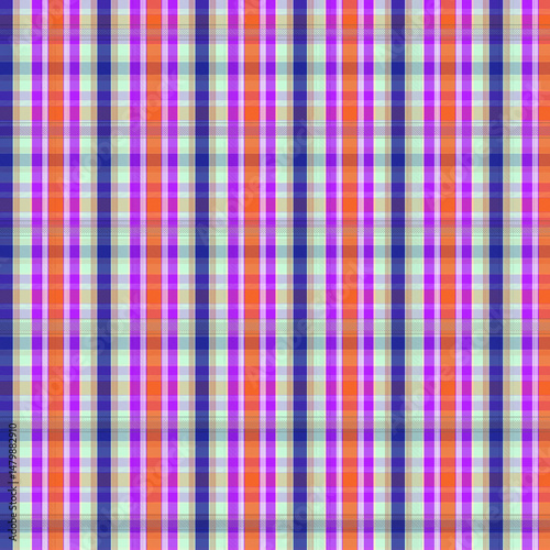Vibrant plaid pattern featuring mix of red, blue, and white colors, creating lively and dynamic textile design