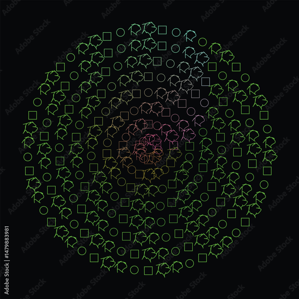 Abstract Geometric Composition in Circular Formations and Gradient Coloring Abstract Geometric Composition in Circular Formations and Gradient Coloring