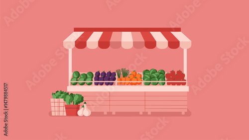 Vibrant Flat-Style Illustration of a Farmer's Market Vegetable Stand