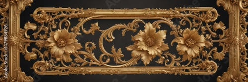 Intricate gold scroll frame, vintage floral details , scrollwork, detail, background